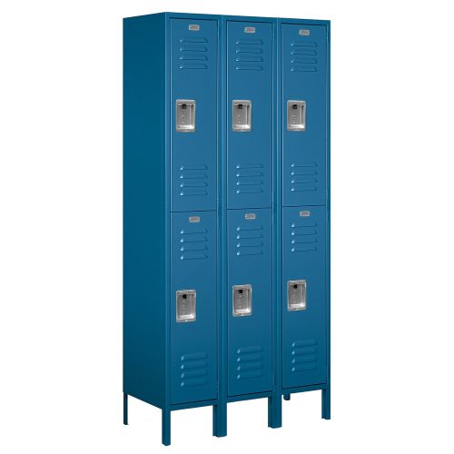 Double Tier Standard Metal Locker, 3 ft Wide, 6 ft High, 15 in D, Blue, Assembled